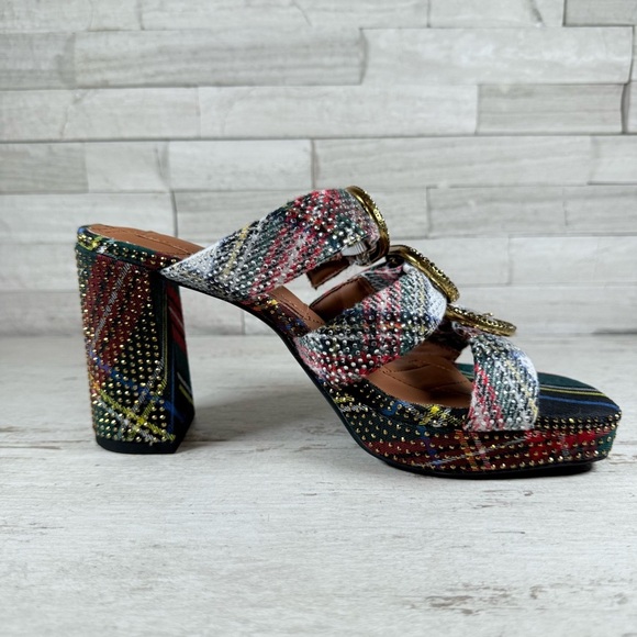 Kurt Geiger London MAYFAIR PLATFORM MULE HEEL Size 37 US 7 Plaid Rhinestone NEW - Picture 7 of 13